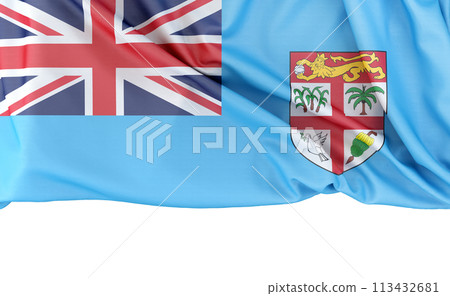 Flag of Fiji isolated on white background with copy space below. 3D rendering Flag of Fiji isolated on white background with copy space below. 3D rendering 113432681