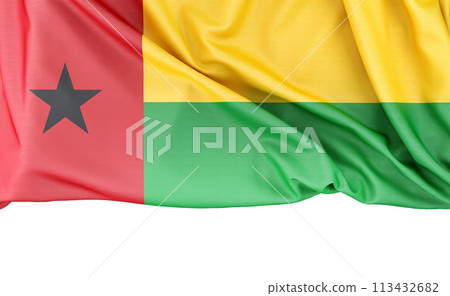 Flag of Guinea-Bissau isolated on white background with copy space below. 3D rendering Flag of Guinea-Bissau isolated on white background with copy space below. 3D rendering 113432682