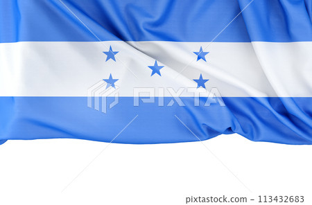 Flag of Honduras isolated on white background with copy space below. 3D rendering Flag of Honduras isolated on white background with copy space below. 3D rendering 113432683
