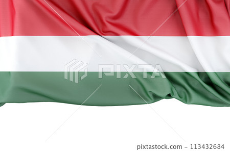 Flag of Hungary isolated on white background with copy space below. 3D rendering Flag of Hungary isolated on white background with copy space below. 3D rendering 113432684