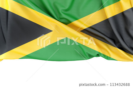 Flag of Jamaica isolated on white background with copy space below. 3D rendering 113432688