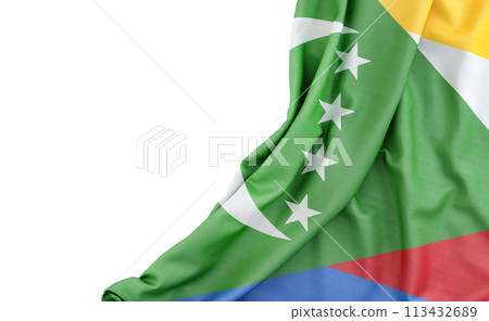 Flag of Comoros with empty space on the left. Isolated. 3D Rendering 113432689