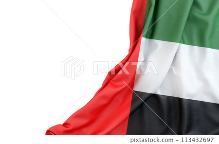 Flag of United Arab Emirates with empty space on the left. Isolated. 3D Rendering 113432697