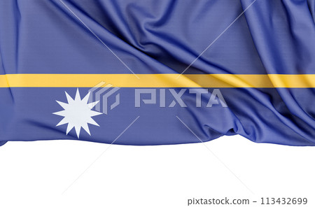 Flag of Nauru isolated on white background with copy space below. 3D rendering 113432699