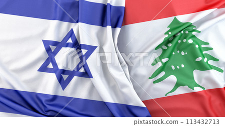 Flags of Israel and Lebanon. 3D Rendering Flags of Israel and Lebanon. 3D Rendering 113432713