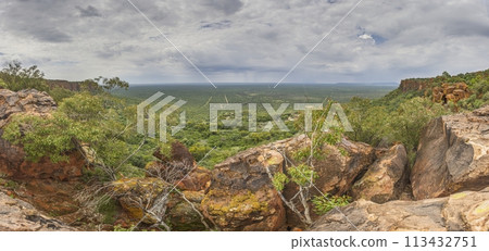 Panoramic view of the surrounding countryside from the Waterberg plateau in Namibia during the day 113432751