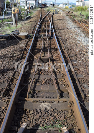 Railroad track branch point Railroad track branch point 113432914
