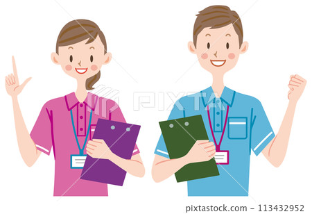 Care staff pumping their fist in the air, explaining, care staff, caregiver, trainer, helper, care manager Care staff pumping their fist in the air, explaining, care staff, caregiver, trainer, helper, care manager 113432952