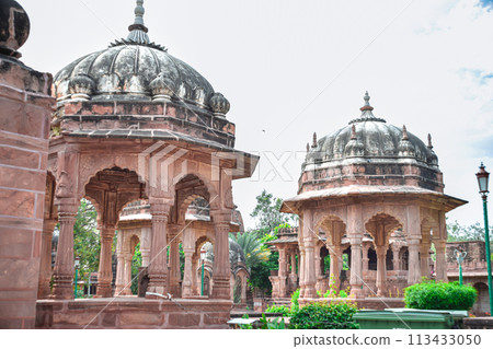 Front view inside of Mandore Gardens with amazing cenotaphs, ruins and temples Front view inside of Mandore Gardens with amazing cenotaphs, ruins and temples 113433050