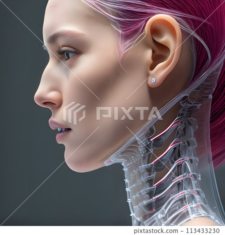 A female figure with a futuristic cybernetic enhancement. A female figure with a futuristic cybernetic enhancement. 113433230