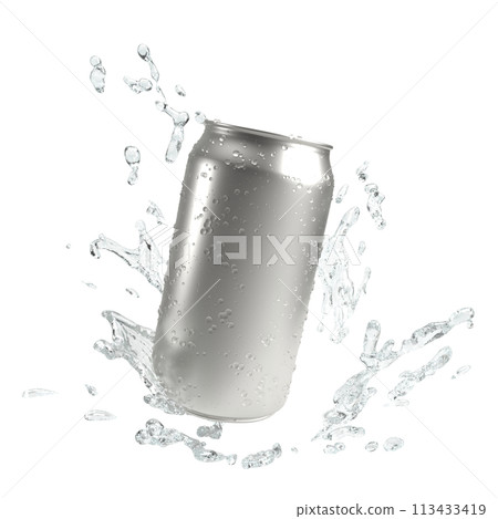 The can and water splash for drink or advertising concept 3d rendering. The can and water splash for drink or advertising concept 3d rendering. 113433419