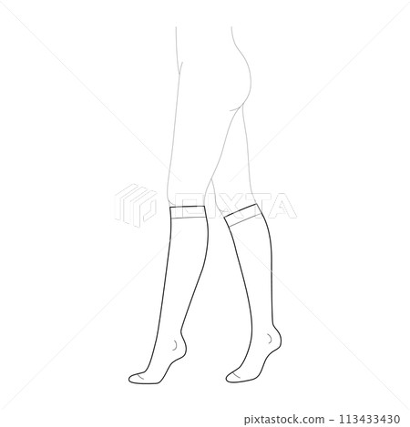 Stocking hosiery knee length hose. Fashion accessory clothing technical illustration. Vector side view for Men, women 113433430