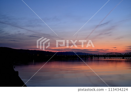 on the riverbed in the morning on the riverbed in the morning 113434224