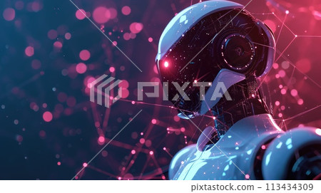 Futuristic AI robot in cyberspace, rendered in stunning 3D, Ai Generated 113434309