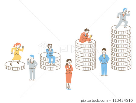 Graph of stacked gold coins and people wearing suits_color 113434510
