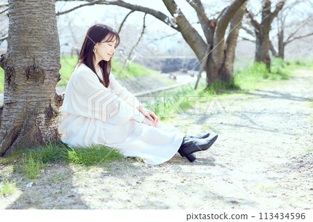 坐在櫻花下的女人 坐在櫻花下的女人 113434596