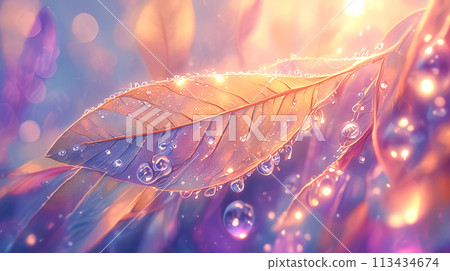 A fantastic illustration of realistic leaves and sparkling water droplets 113434674