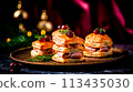 A plate with small sandwiches on it and some berries, AI 113435030