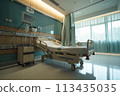 Empty hospital bed intended for hospitalized patients.  113435035