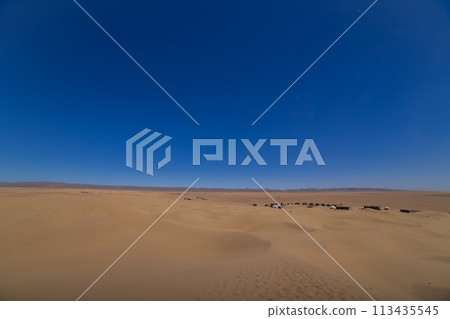Sahara Desert camp seen from Mhamid El Ghizlane in southern Morocco 113435545