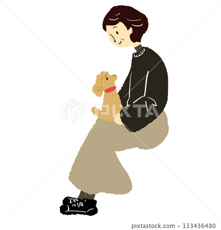 老婦人腿上抱著寵物狗 113436480