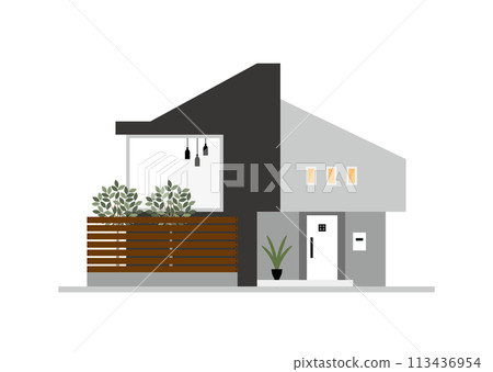 Detached house with large windows and louvers 113436954