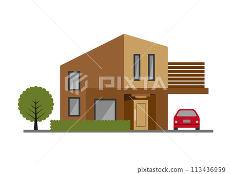一幅兩層樓房的插圖，房子有很多窗戶。 113436959