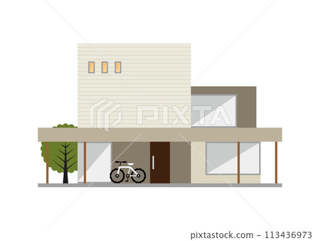 Store combined residence / two-story flat illustration material 113436973