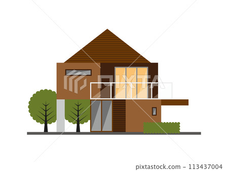 A detached house with a large transparent balcony 113437004