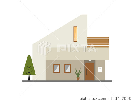 Stylish illustrations of windows and roofs in a two-story house. Stylish illustrations of windows and roofs in a two-story house. 113437008