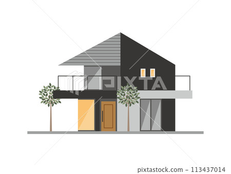 Two-story flat house illustration for web materials Two-story flat house illustration for web materials 113437014