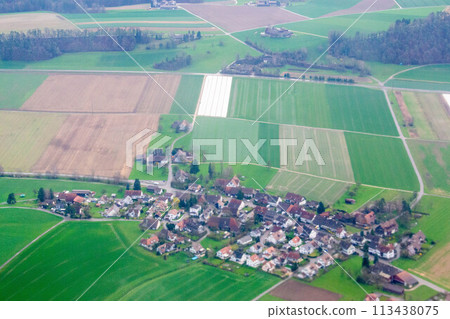 aerial drone shot panorama view of swiss village of Ziefen. aerial drone shot panorama view of swiss village of Ziefen. 113438075