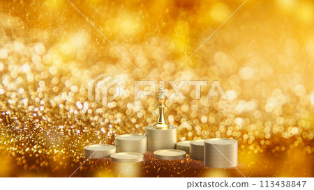 The gold king chess and coins for Business concept 3d rendering. The gold king chess and coins for Business concept 3d rendering. 113438847