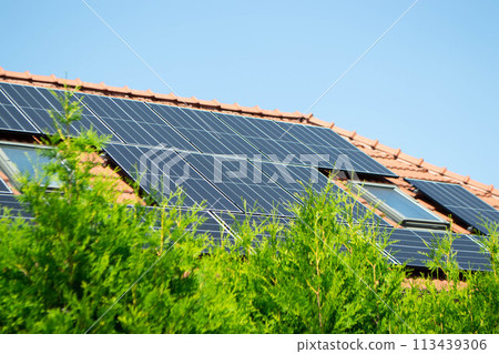 House roof with photovoltaic modules 113439306