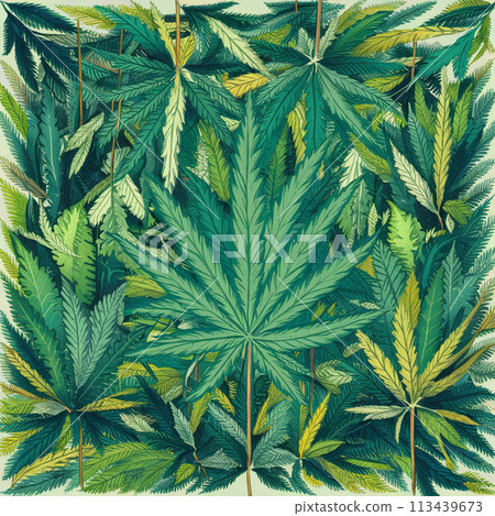 Cannabis marijuana hemp leaf green background medicine weed herb 113439673