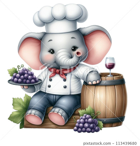 elephant holding grapes clipart watercolor 113439680