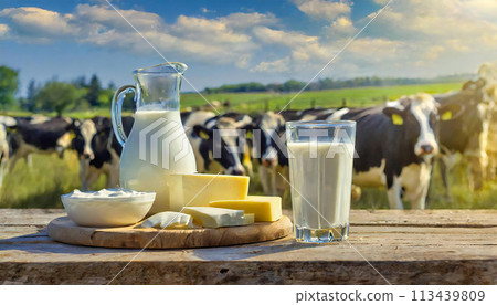Holstein farm cow cheese butter milk 113439809