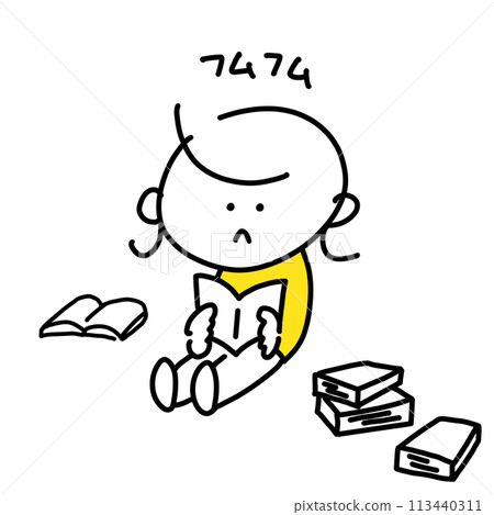 一個熱切地讀很多書的女人 — 簡單可愛的線條畫插圖 一個熱切地讀很多書的女人 — 簡單可愛的線條畫插圖 113440311