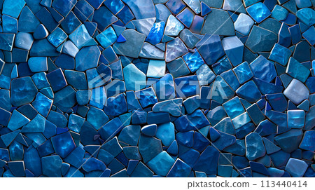 Blue ceramic mosaic tile background 113440414