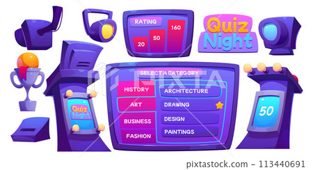 Tv quiz game contest in studio. Trivia show screen Tv quiz game contest in studio. Trivia show screen 113440691