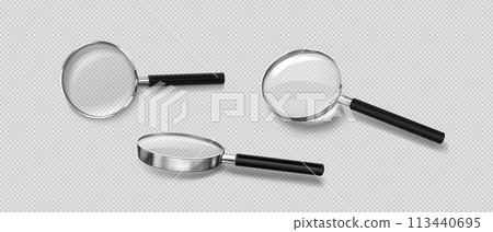 Realistic 3d magnifier glass in different angles 113440695