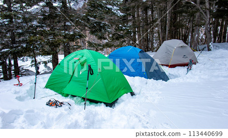 Snowy Yatsugatake Akadake mineral spring tent place landscape Snowy Yatsugatake Akadake mineral spring tent place landscape 113440699