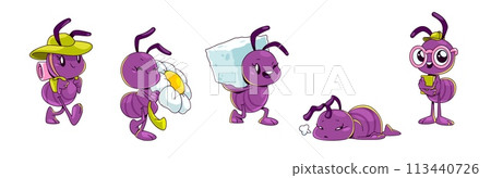 Cute ant cartoon character in different poses. 113440726