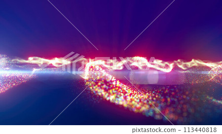 Rainbow energy glowing magic waves high tech digital iridescent with light rays lines and bokeh energy particles. Abstract background Rainbow energy glowing magic waves high tech digital iridescent with light rays lines and bokeh energy particles. Abstract background 113440818