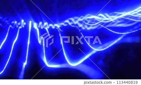 Blue energy glowing magic stripes waves lines high technology digital with light beams from energy particles. Abstract background Blue energy glowing magic stripes waves lines high technology digital with light beams from energy particles. Abstract background 113440819