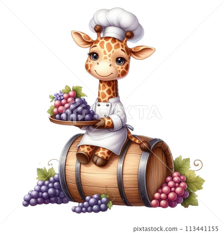 giraffe holding grapes clipart watercolor 113441155