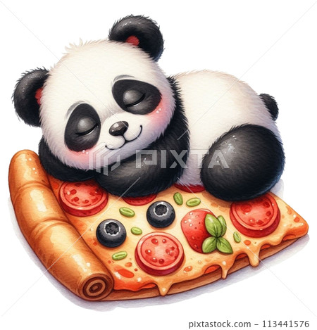 panda sleeping on pizza clipart watercolor panda sleeping on pizza clipart watercolor 113441576