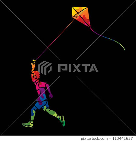 A Boy Running Fly a Kite Child Playing Cartoon Graphic Vector A Boy Running Fly a Kite Child Playing Cartoon Graphic Vector 113441637