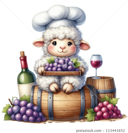 Sheep holding grapes clipart watercolor Sheep holding grapes clipart watercolor 113441652