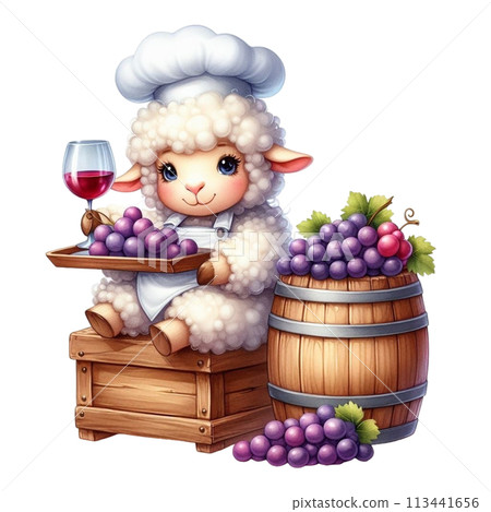 Sheep holding grapes clipart watercolor Sheep holding grapes clipart watercolor 113441656